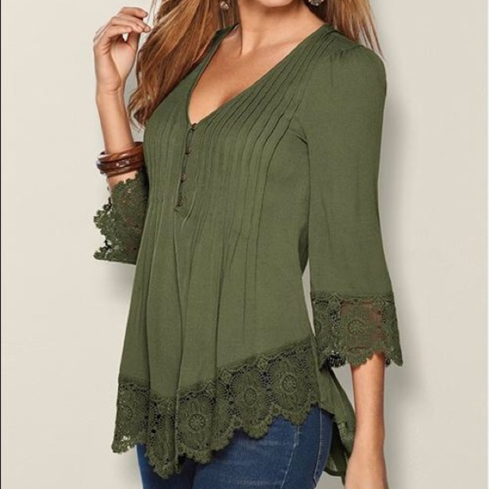 Lace Detail Button Up Top by Venus